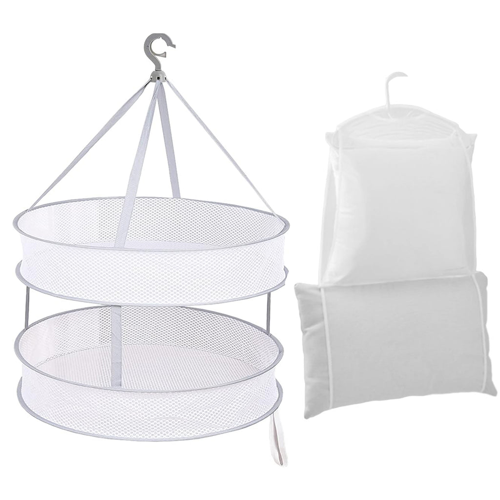 Foldable 2-Tier Clothes Drying Net with Hanging Pillow Mesh Rack