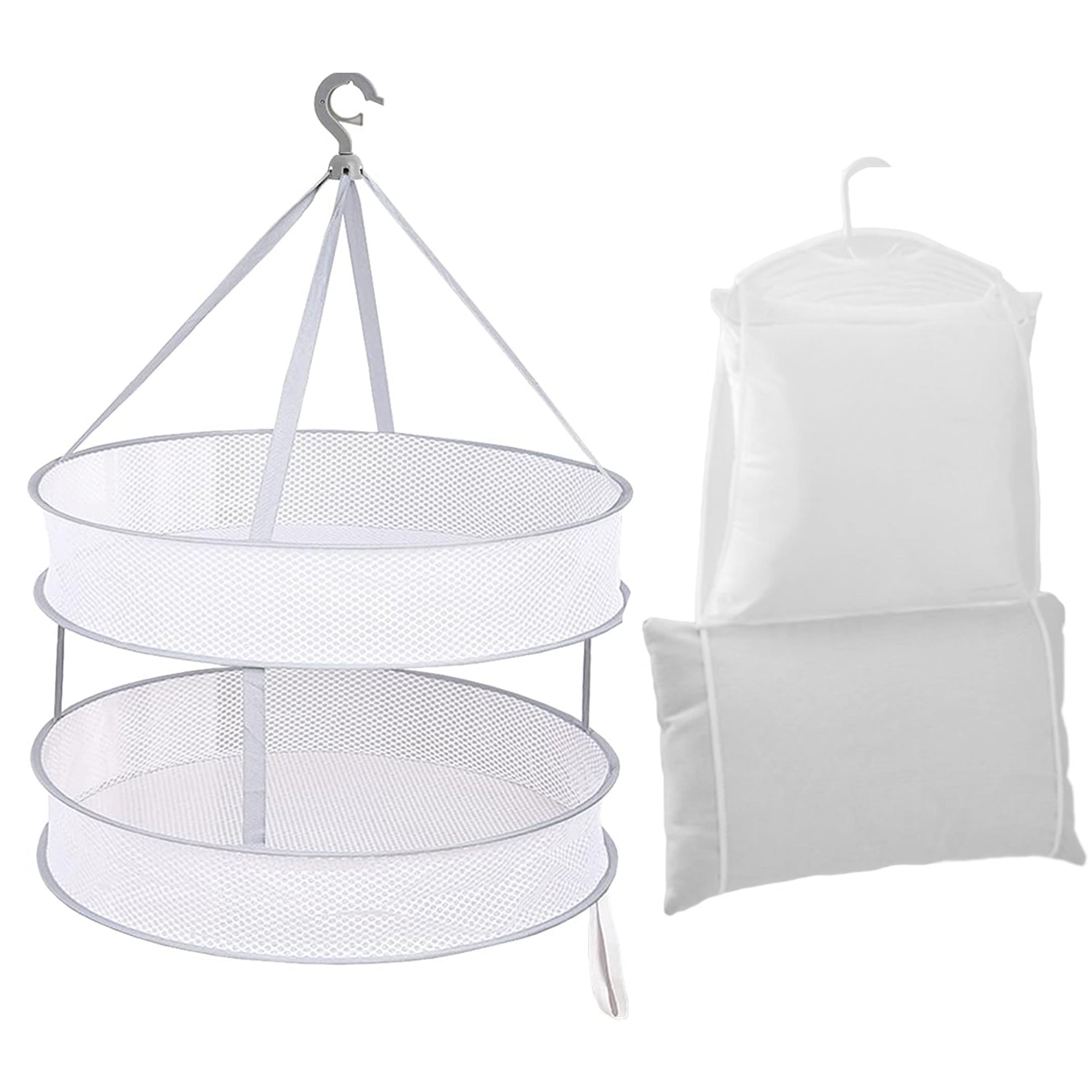 Foldable 2-Tier Clothes Drying Net with Hanging Pillow Mesh Rack ...