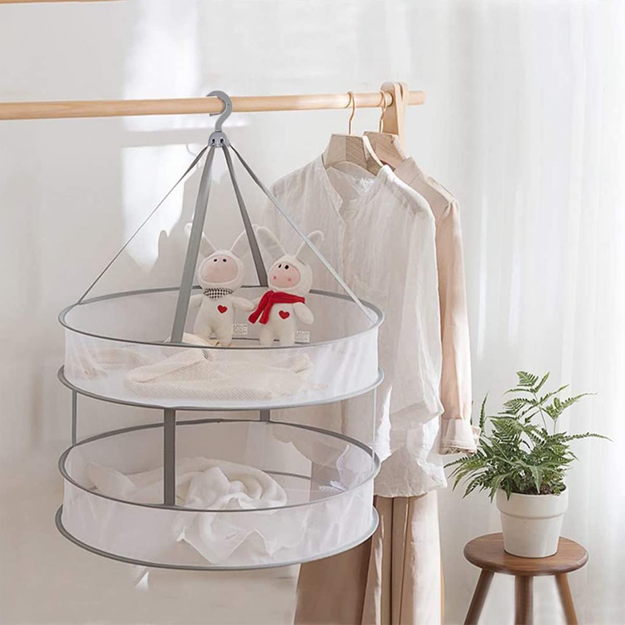 Foldable 2-Tier Clothes Drying Net with Hanging Pillow Mesh Rack ...