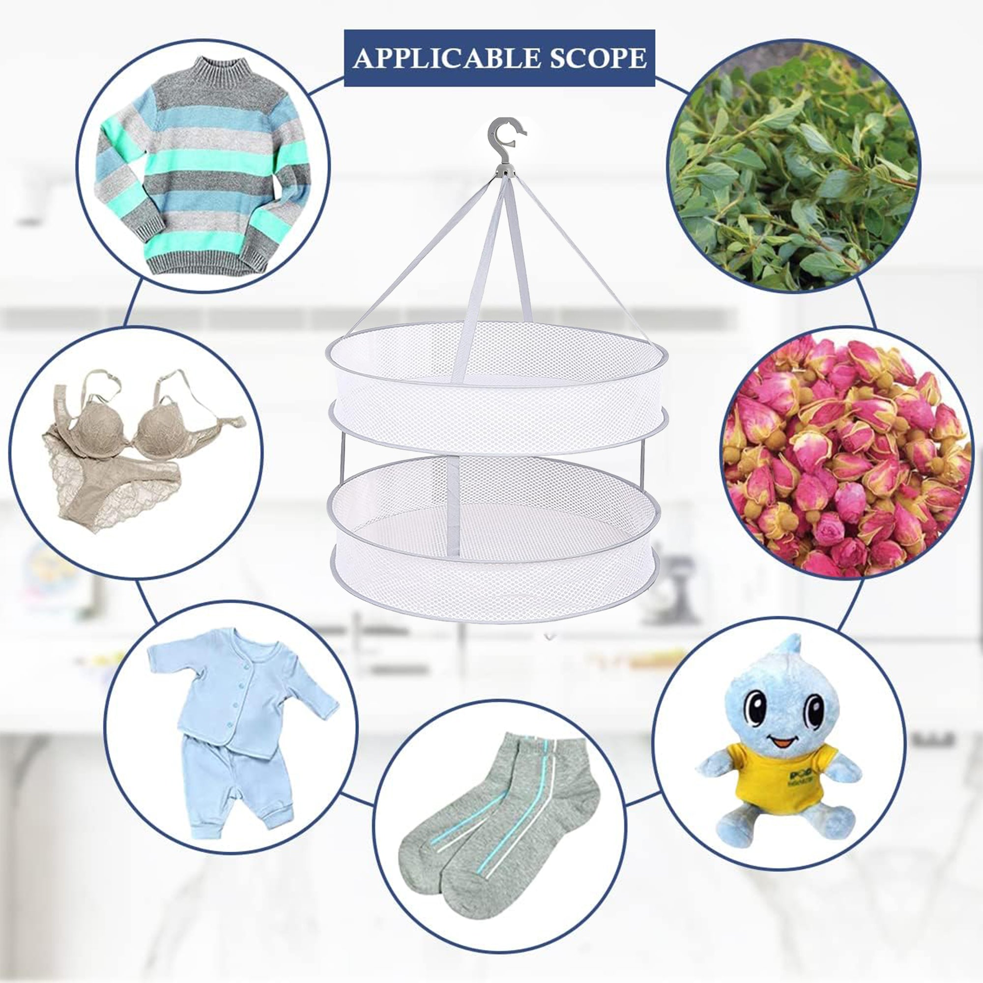Foldable 2-Tier Clothes Drying Net with Hanging Pillow Mesh Rack ...