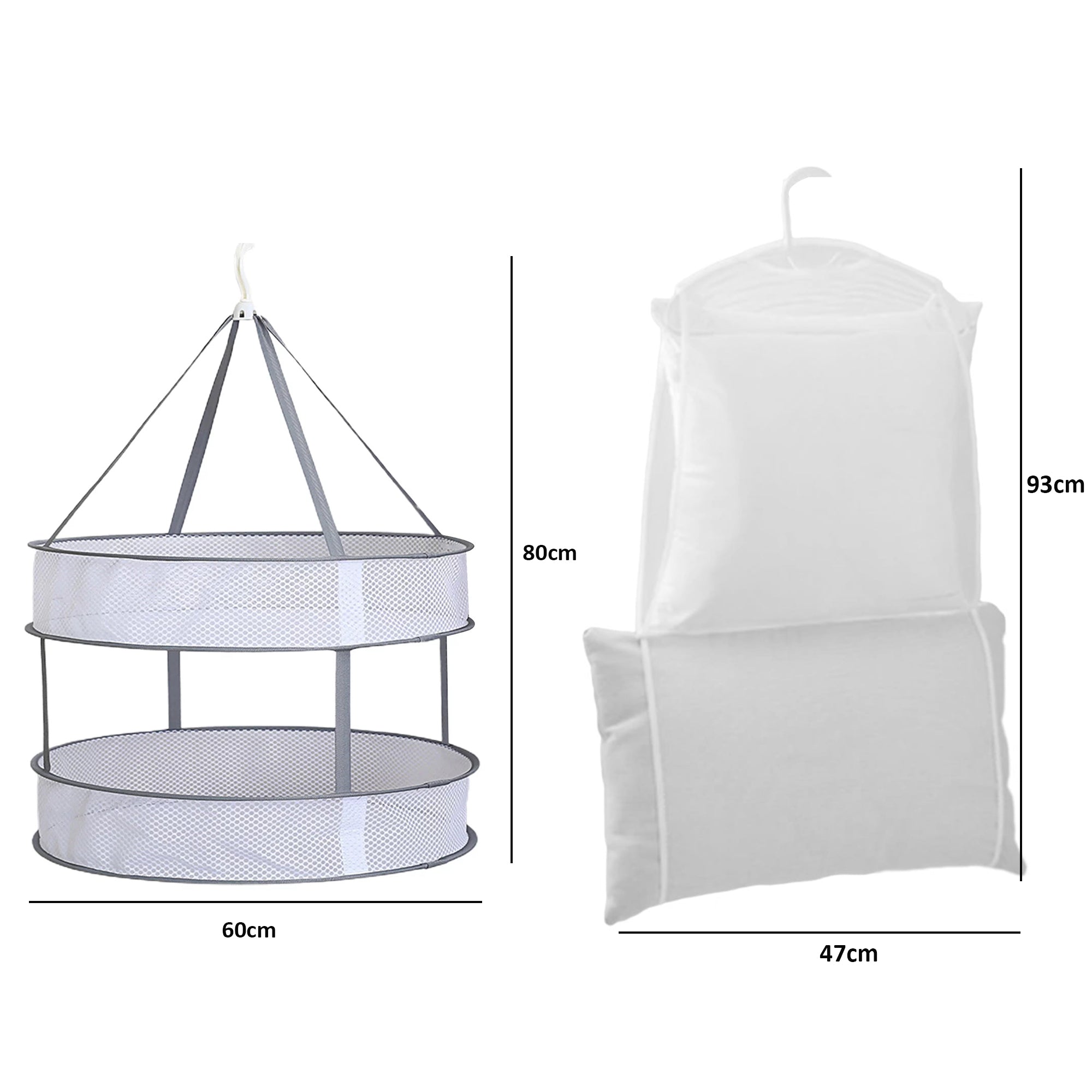 Foldable 2-Tier Clothes Drying Net with Hanging Pillow Mesh Rack ...