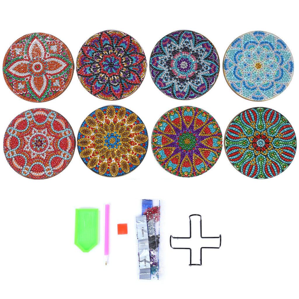 8 Piece DIY Coasters Mandala Diamond Painting with Holder