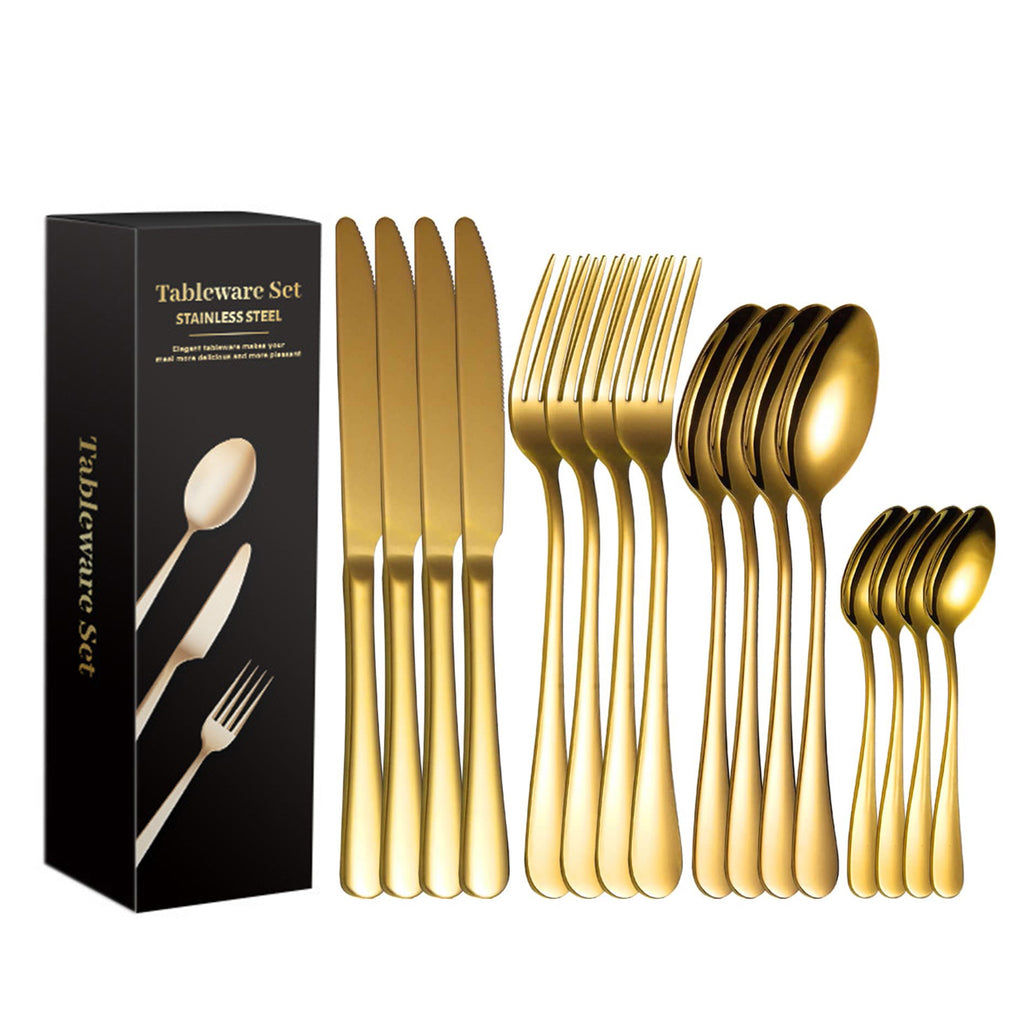 Luxury 16pcs Stainless Steel Flatware Set Cutlery Set - Gold