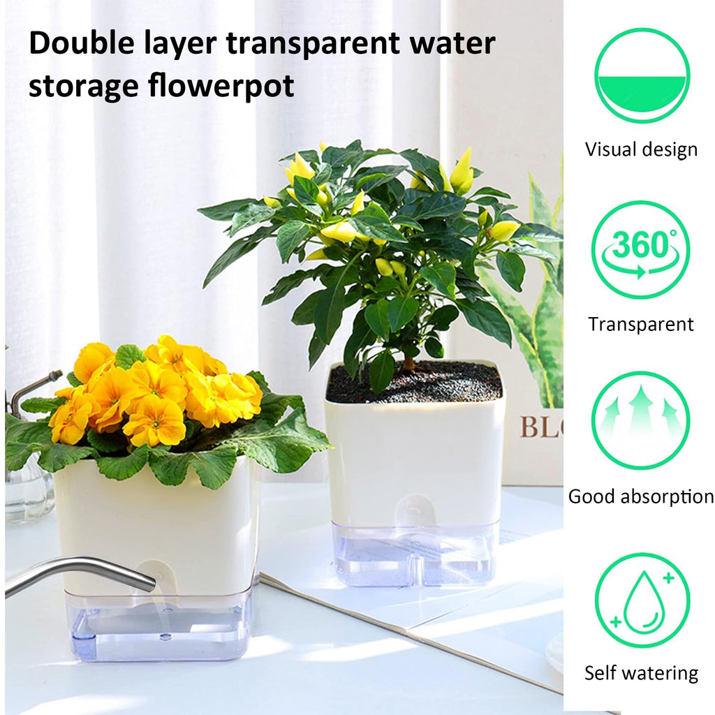 double layer plant pot 2PCs Double-Layer Self-Watering Lazy Plant Flower Pot Large – HEARTDECO