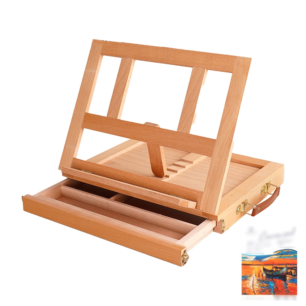 Wood Desktop Easel Drawers Adjustable Work Station with Oil Painting Paper