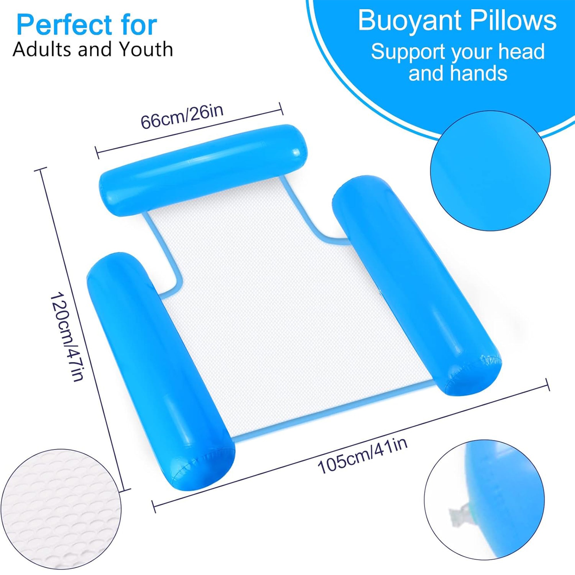 Inflatable Three-Tube Chair PVC Pool Floating Lounger Light Blue ...