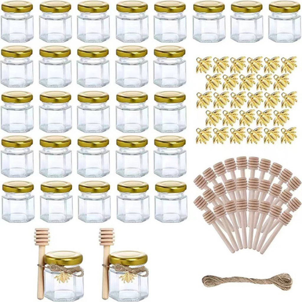 Mini Honey Jars Pots With Dipper With Mixing Sticks - 30 Pack