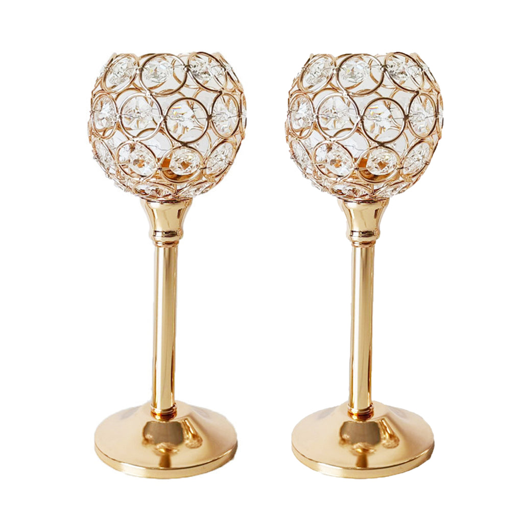 28cm-2 Piece Gold Crystal Candle Holder Set For Wedding , Home Decor and Gift