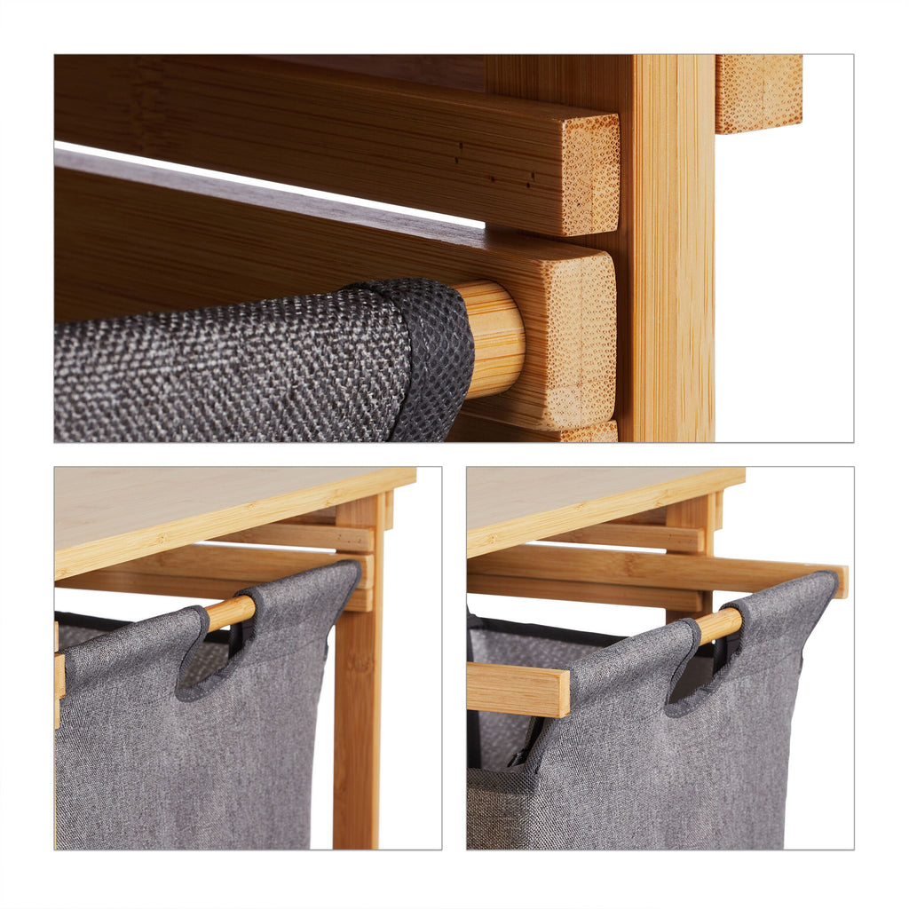 4-Tier Bamboo Laundry Basket Shelf with Removable Sliding Bag – HEARTDECO