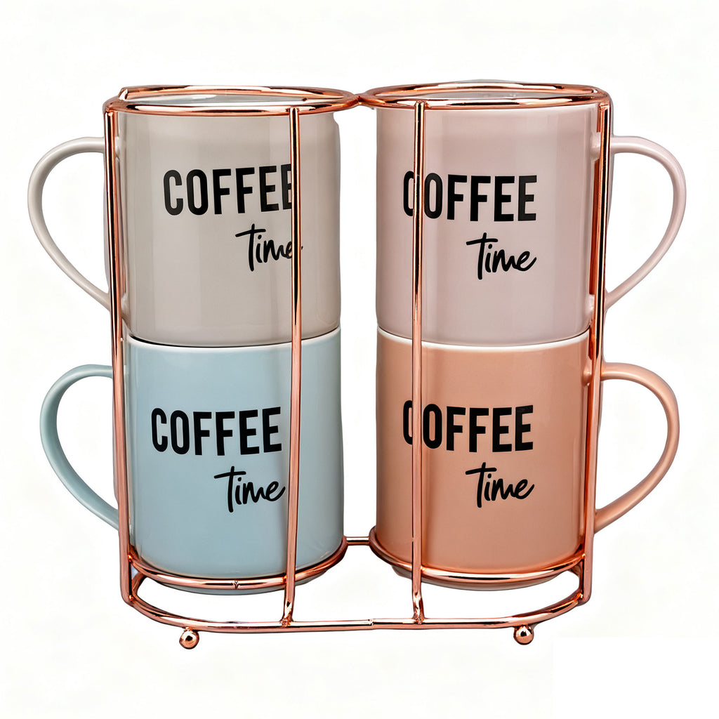 Coffee Mug Set with Stand,Minimalist Style,Pack of 4,220ML