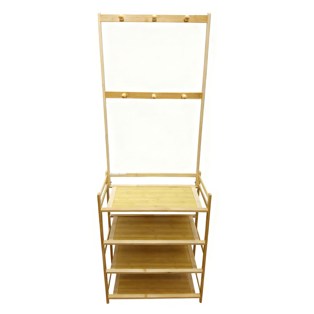 Bamboo Multi-Functional Coat Rack with 4-Tier Storage Shelves