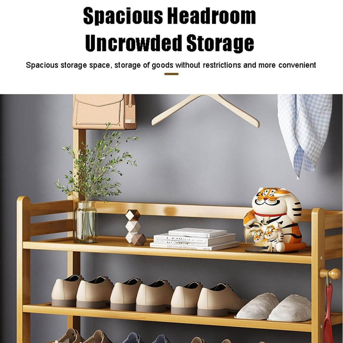 Multiple Coat Rack Bamboo Multi-Functional Coat Rack with 4-Tier Storage Shelves – HEARTDECO
