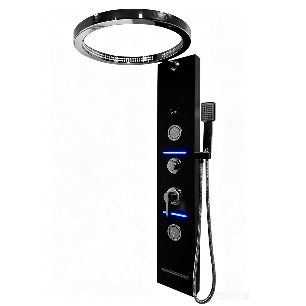 Stainless Steel Shower Panel Tower LED Hydropower Display Rainfall Head