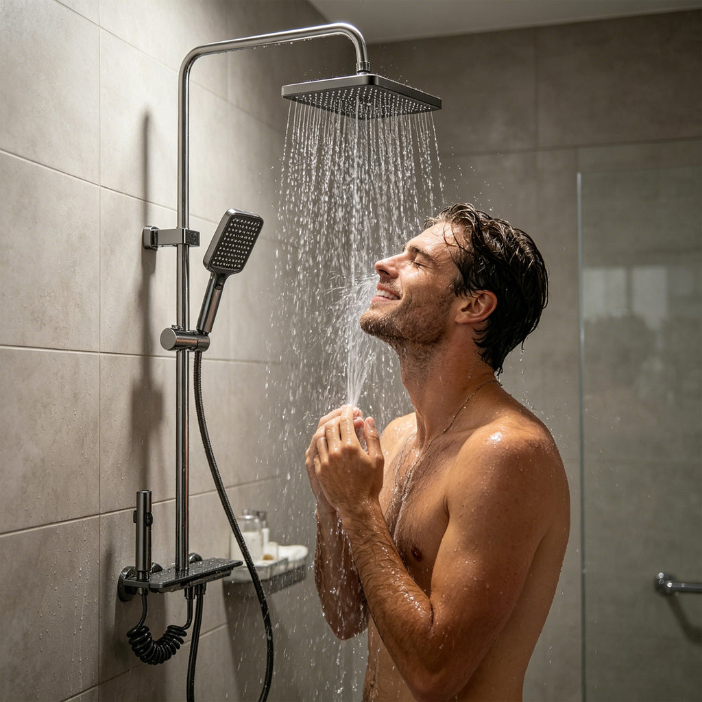 Piano Key Shower System with LED Ambient Light & Rainfall Head Set ...