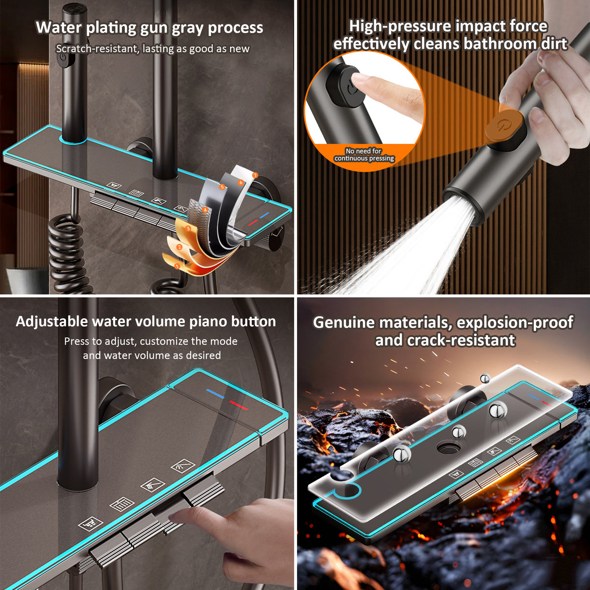 Piano Key Shower System with LED Ambient Light & Rainfall Head Set ...