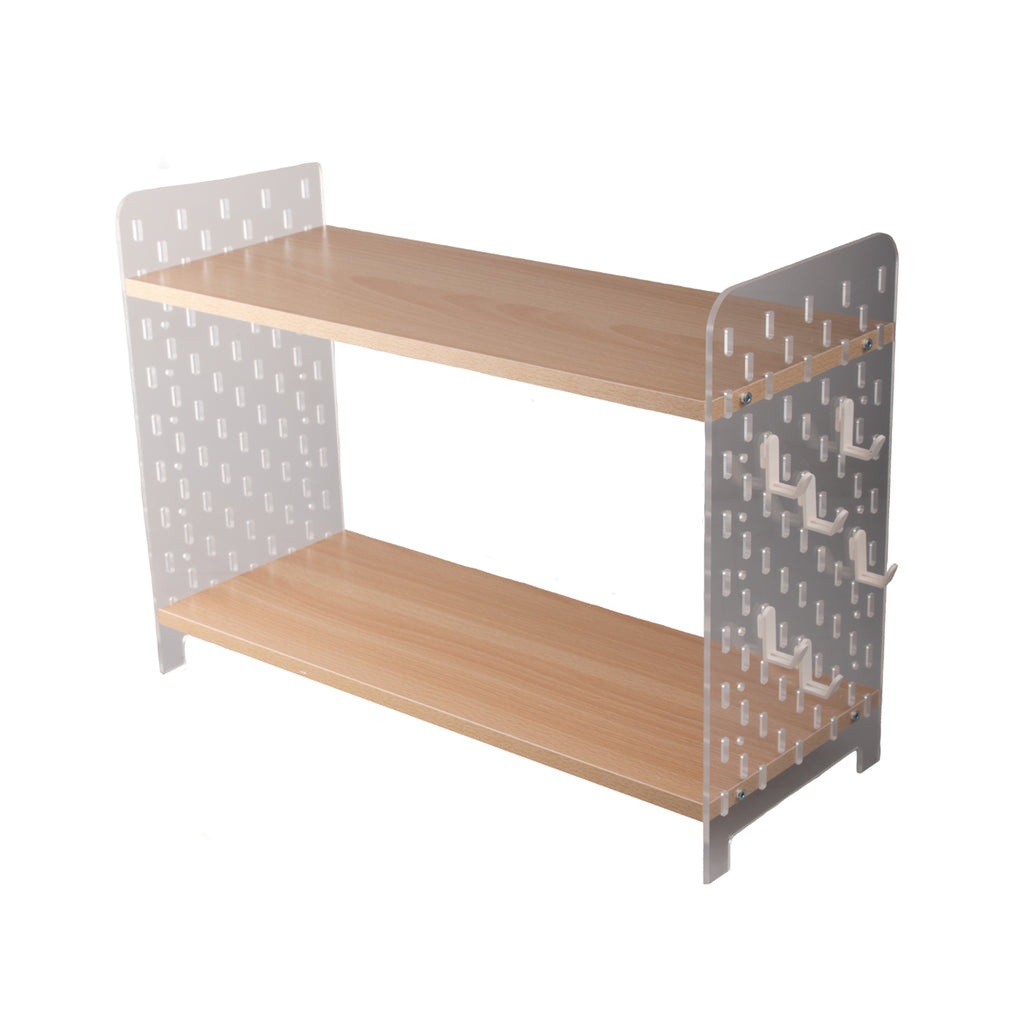 2 Tier Desk Shelves Bamboo & Acrylic Multi-Purpose Storage Rack