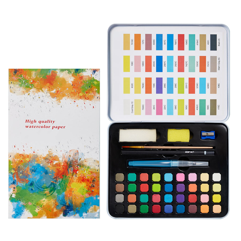 36 Colors Solid Watercolor Paint Set Gouache Painting Box Set,Iron Box