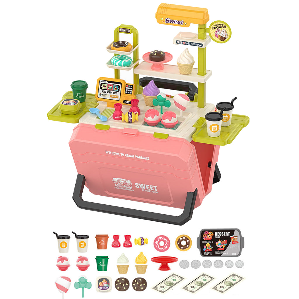 55 Pieces Kids Play Kitchen Toys BBQ Kitchen Playset - Pink