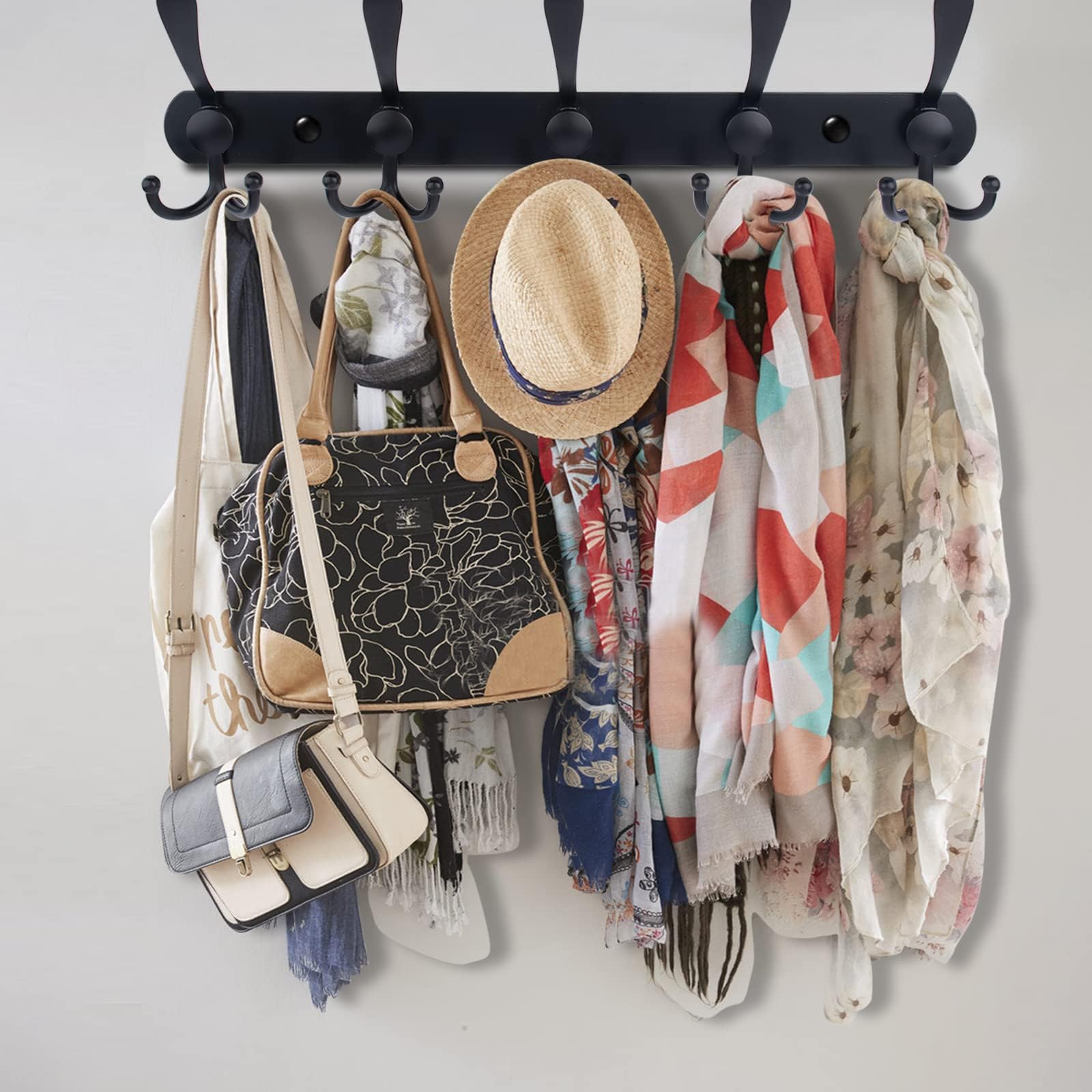 Wall Mounted Coat Rack with 5 Heavy Duty Tri Hooks - All Metal Constru ...