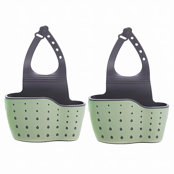 Kitchen Faucet Sponge Holder, 2-Pack Hanging Caddy Organizer with Adjustable Strap and Drying Holes - Space-Saving Sink Side for Dish Soap and Dishwashing Brush