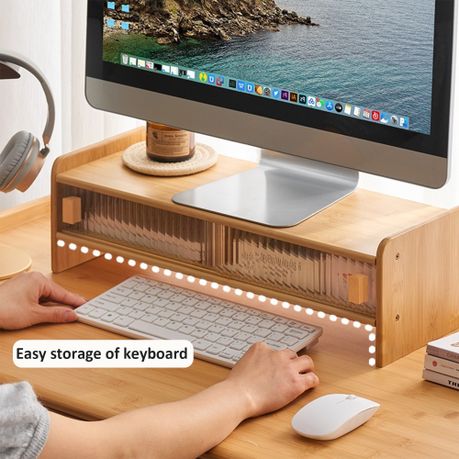 Bamboo Desktop Computer Monitor Riser Stand with Storage – HEARTDECO