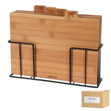 Heartdeco - Bamboo Cutting Board Set with Stand - 4 Pieces