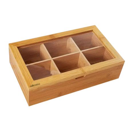 Heartdeco Bamboo Tea BagsOrganizer & Coffee Storage with 6 Partitions