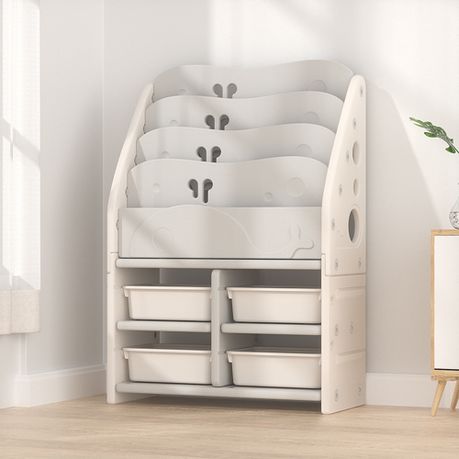 Mix Box 4-Tier Whale Kids BookShelf Storage Organizer Cabinet with 4 Bins