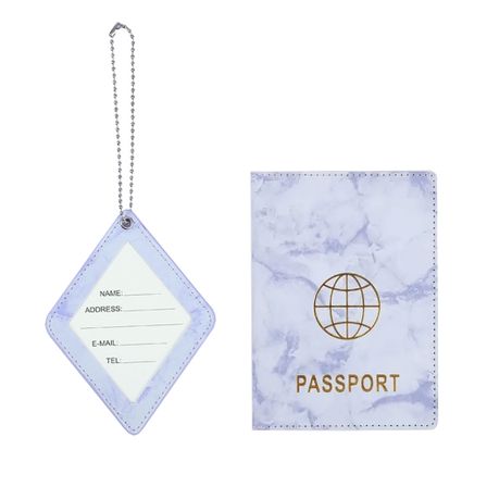 PU Leather Passport Holder Wallet with Luggage Tag Marble Pattern