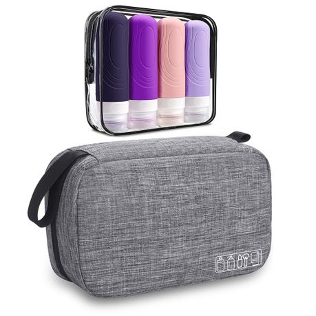 Portable Travel Toiletry Bag With Refillable Bottles Set - Purple Series