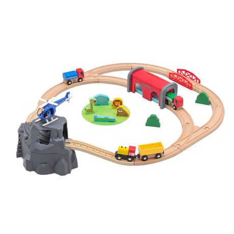 Wooden Train Set for Toddler with Double-Side Train Tracks for 3+