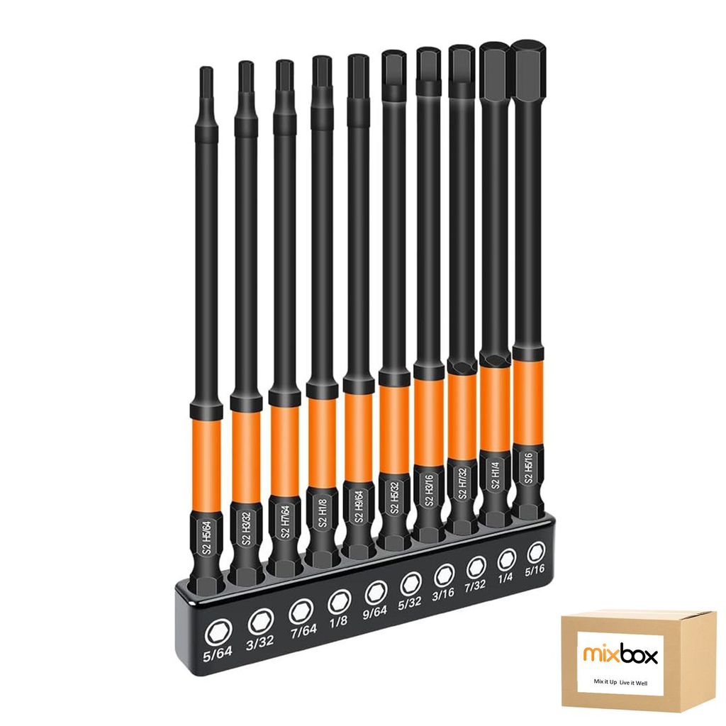 Mix Box 10 PCs Impact Hexs Bit Set, S2 Steel-10cm