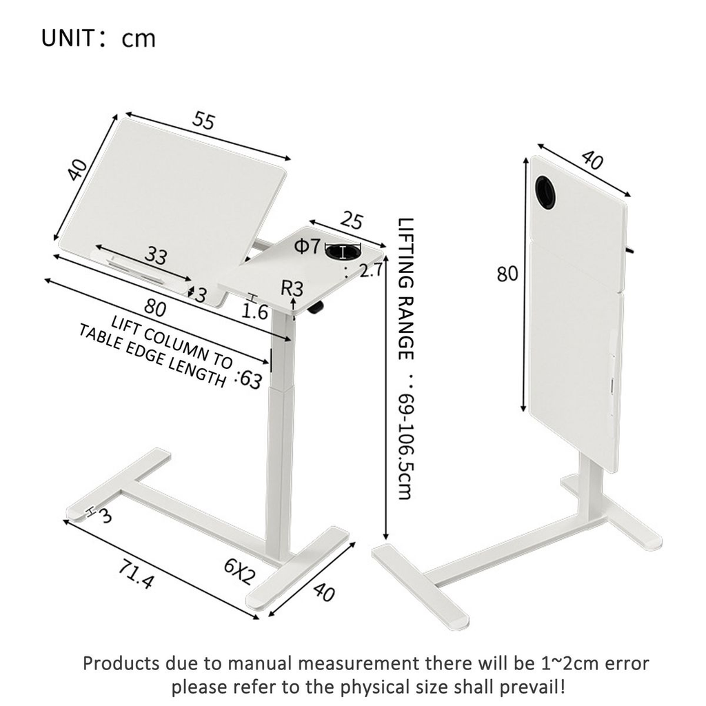 Height Adjustable & Foldable Overbed Table with Gas Spring Riser ...