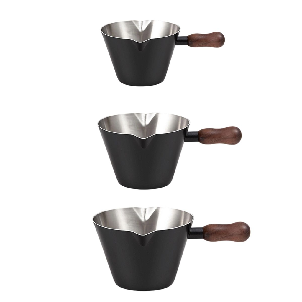 3 Pack Stainless Steel Espresso Cup with Wooden Handle Set100ml,120ml,200ml