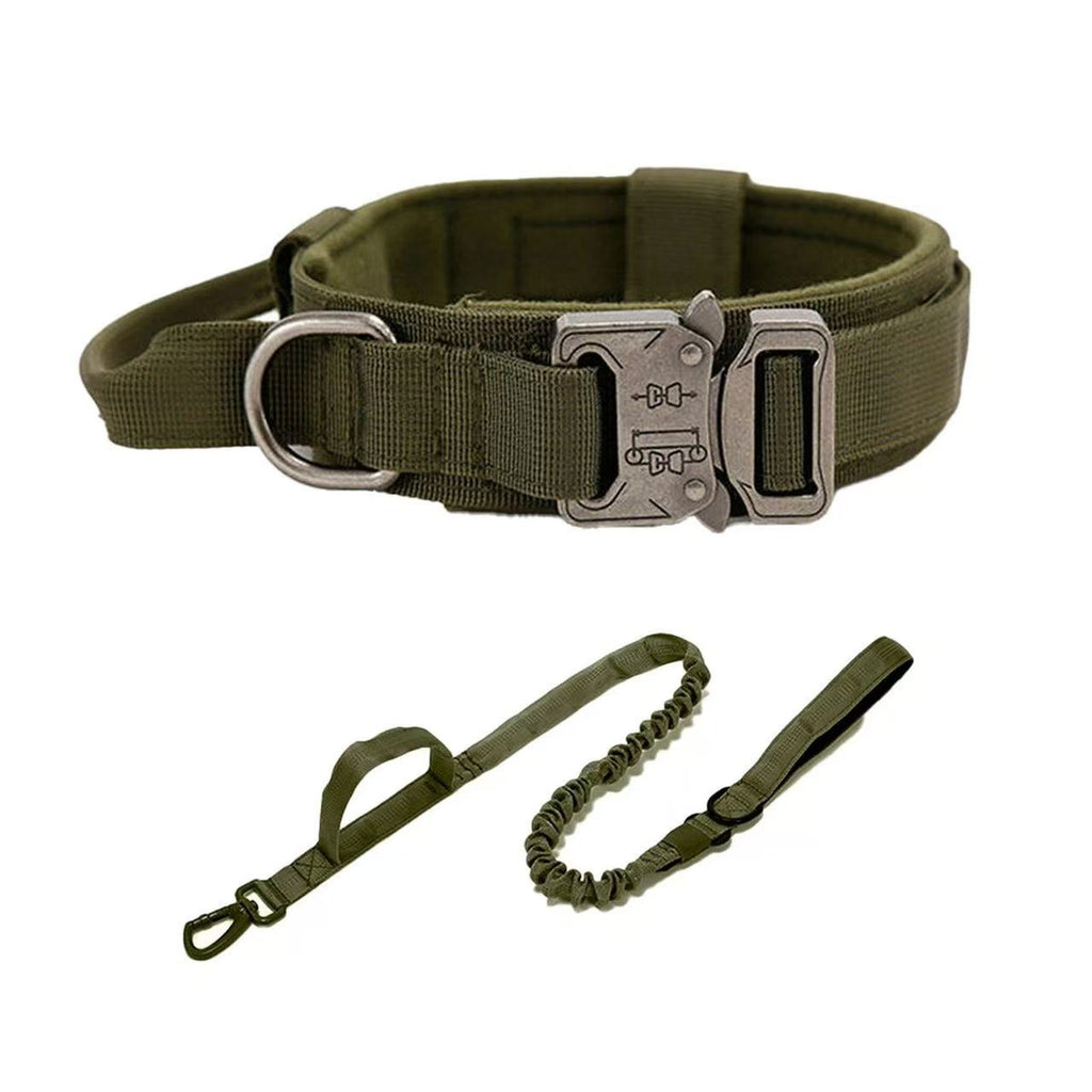 Adjustable Tactical Dog Collar & Leash - Mud Colour - L - Green - L