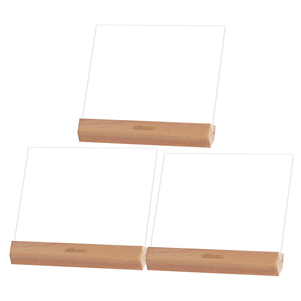 Heartdeco 3-Pack A4 Acrylic Sign with Wooden Base - Horizontal