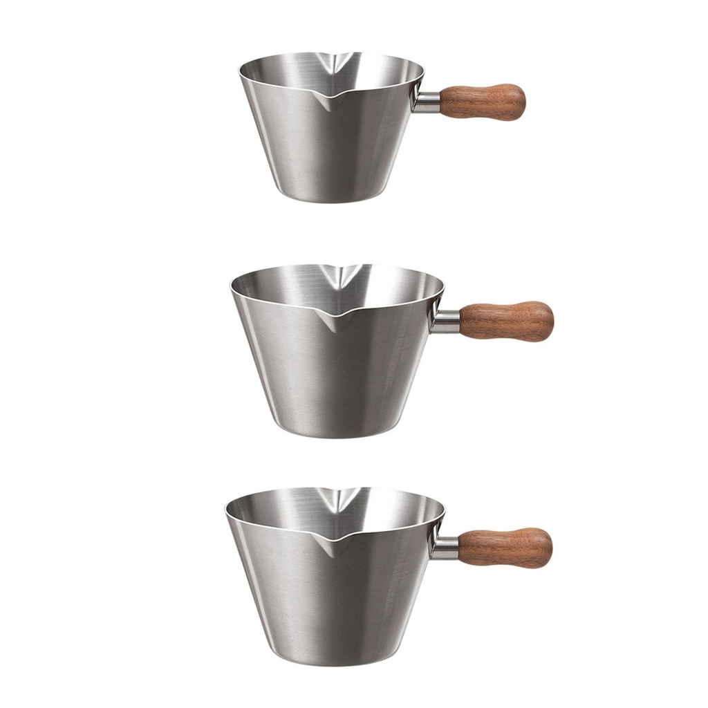 3 Pack Stainless Steel Espresso Cup with Wooden Handle Set100ml,120ml,200ml