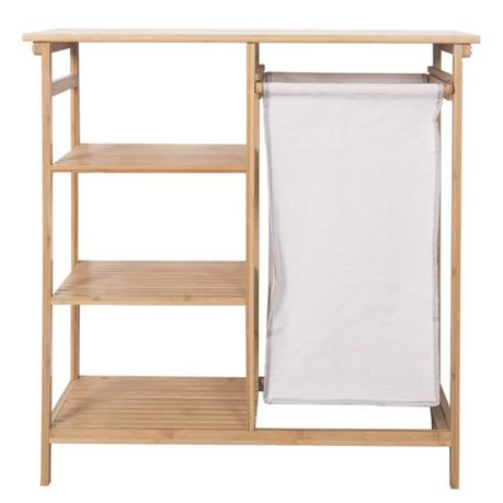 4-Tier Bamboo Laundry Basket Shelf with Removable Sliding Bag