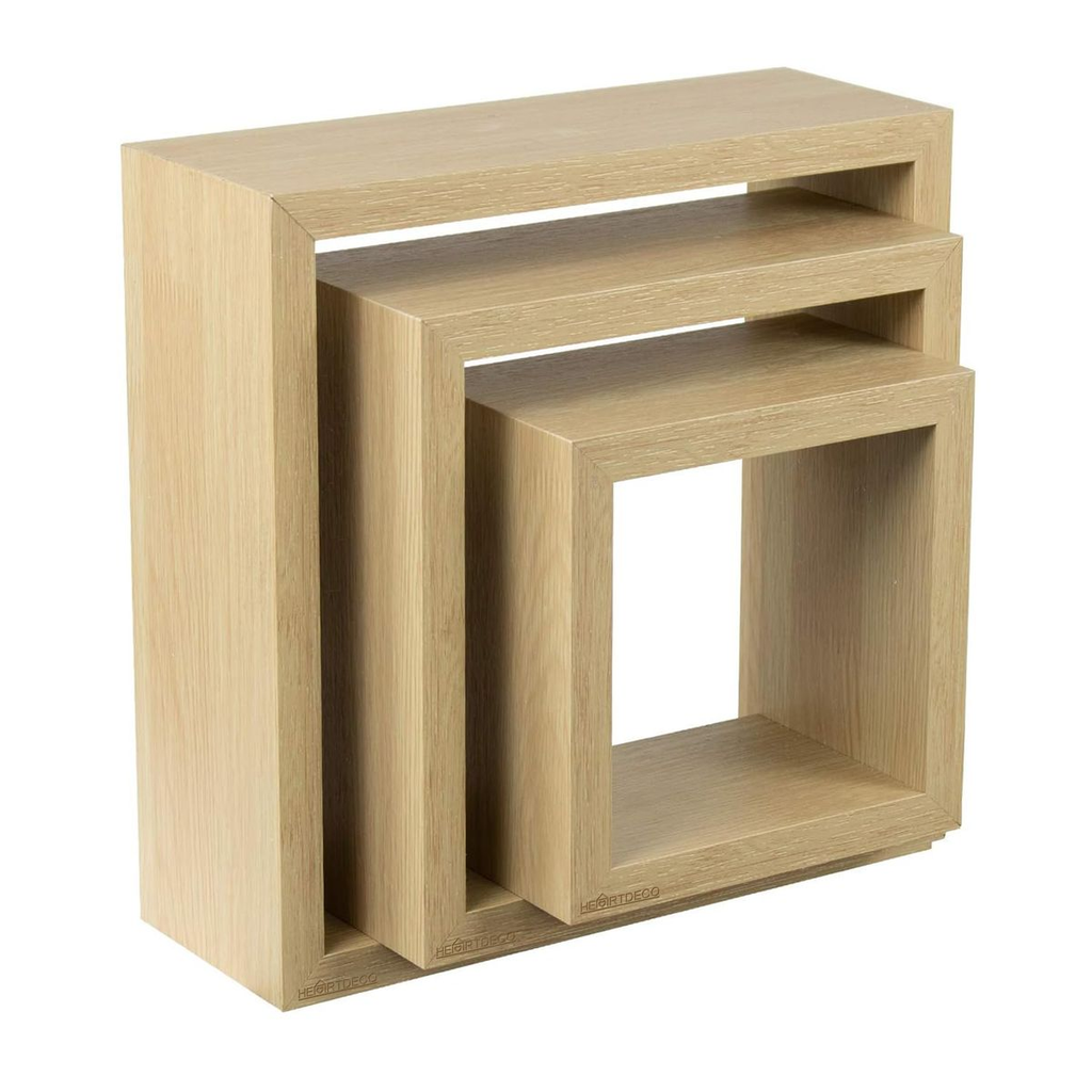 Heartdeco 3 Pieces Wall Mounted Square Wooden Floating Shelf