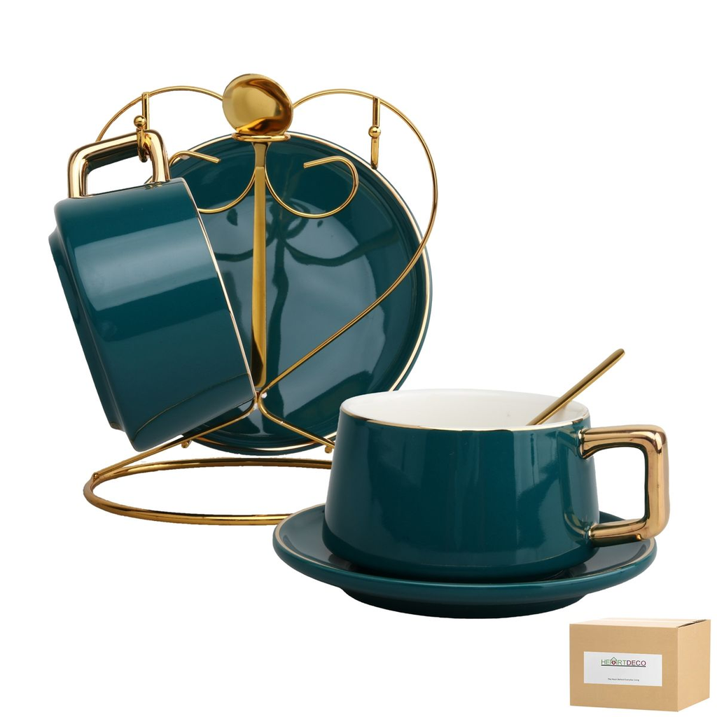 Heartdeco 2 Pieces High Tea Set Ceramic Coffee Mug with Storage Rack