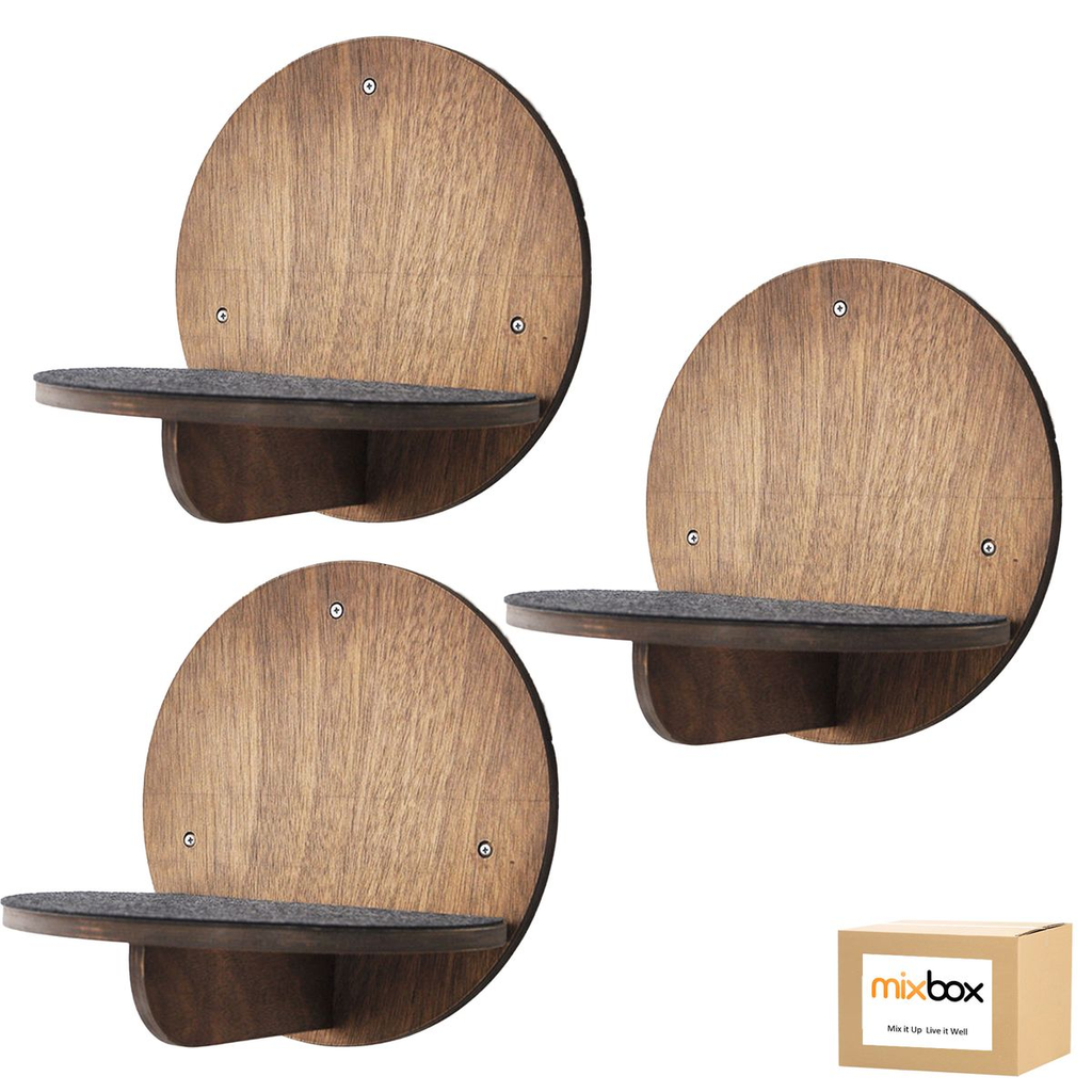 Mix Box Wall Mounted Cat Climbing Stairs Shelf,Round-3Pack