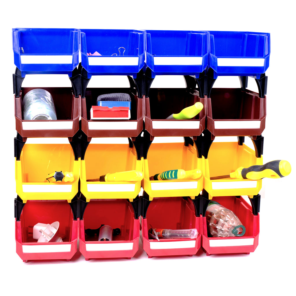 16 Plastic Garage Storage Bins Set for Tools & Parts HEARTDECO