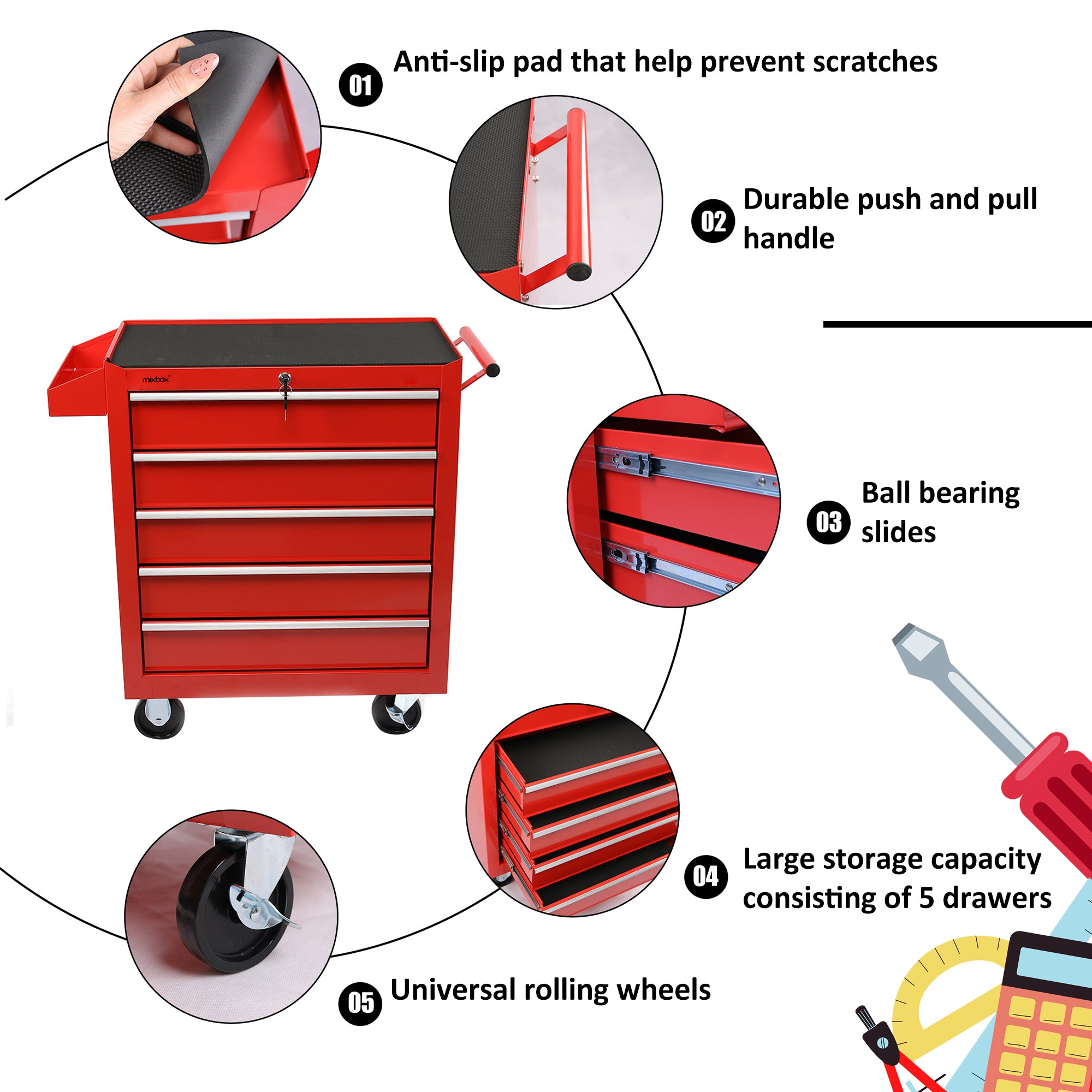 5 Drawer Heavy Duty Tool Storage Trolley Cart (Gauteng Delivery Only ...