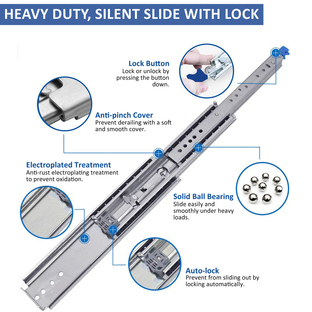 Set of 2 Heavy Duty 53mm 4 x 4 Bakkie Drawer Slides With Lock-1.5m