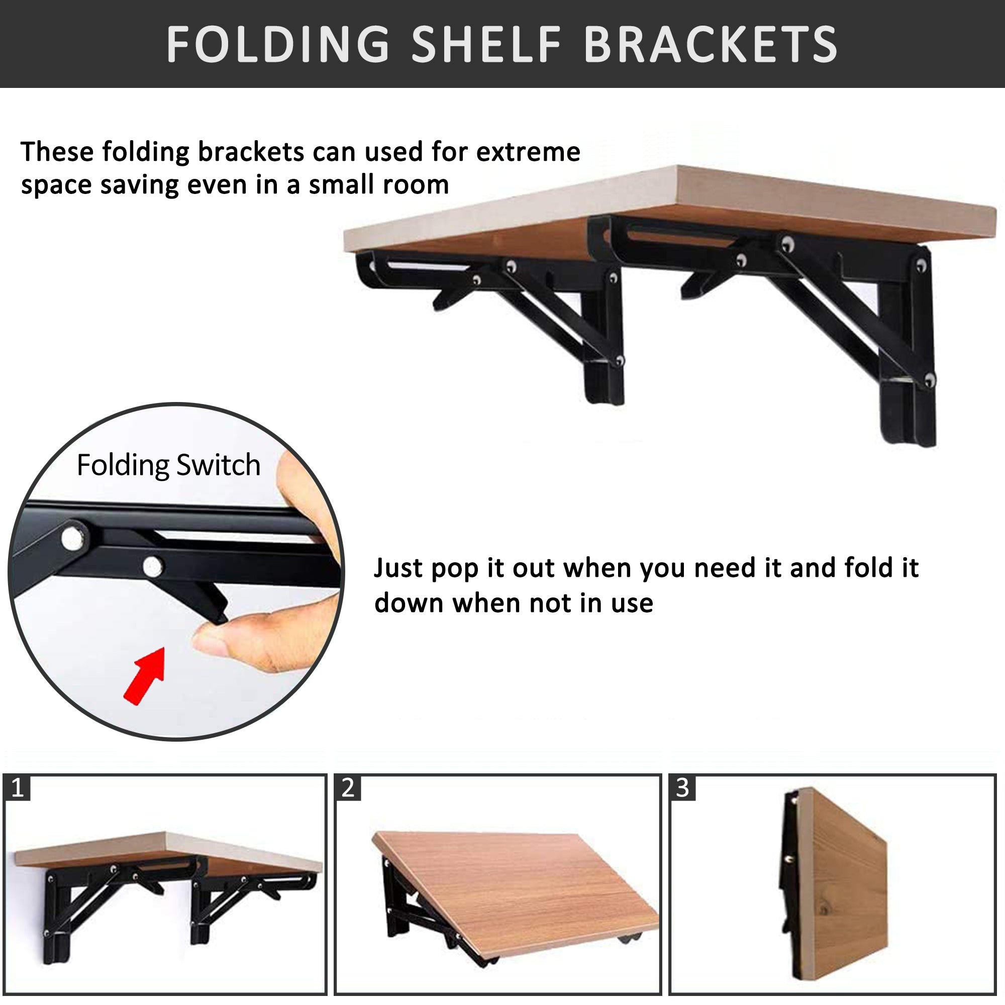 2PCs Folding Shelf Brackets 16 Inch HEARTDECO