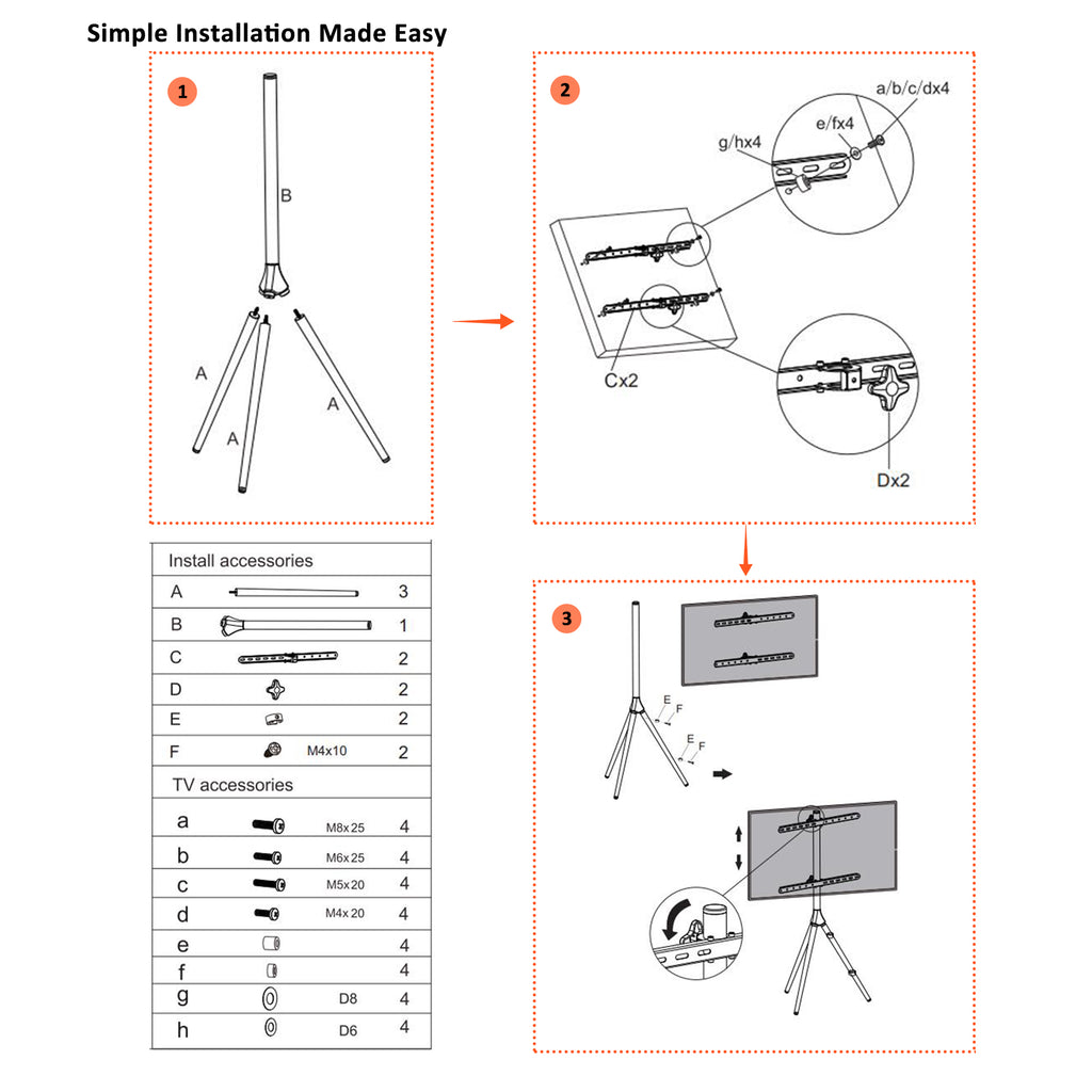 Beechwood TV Floor Stand Monitor Easel for 3265Inch TVs HEARTDECO