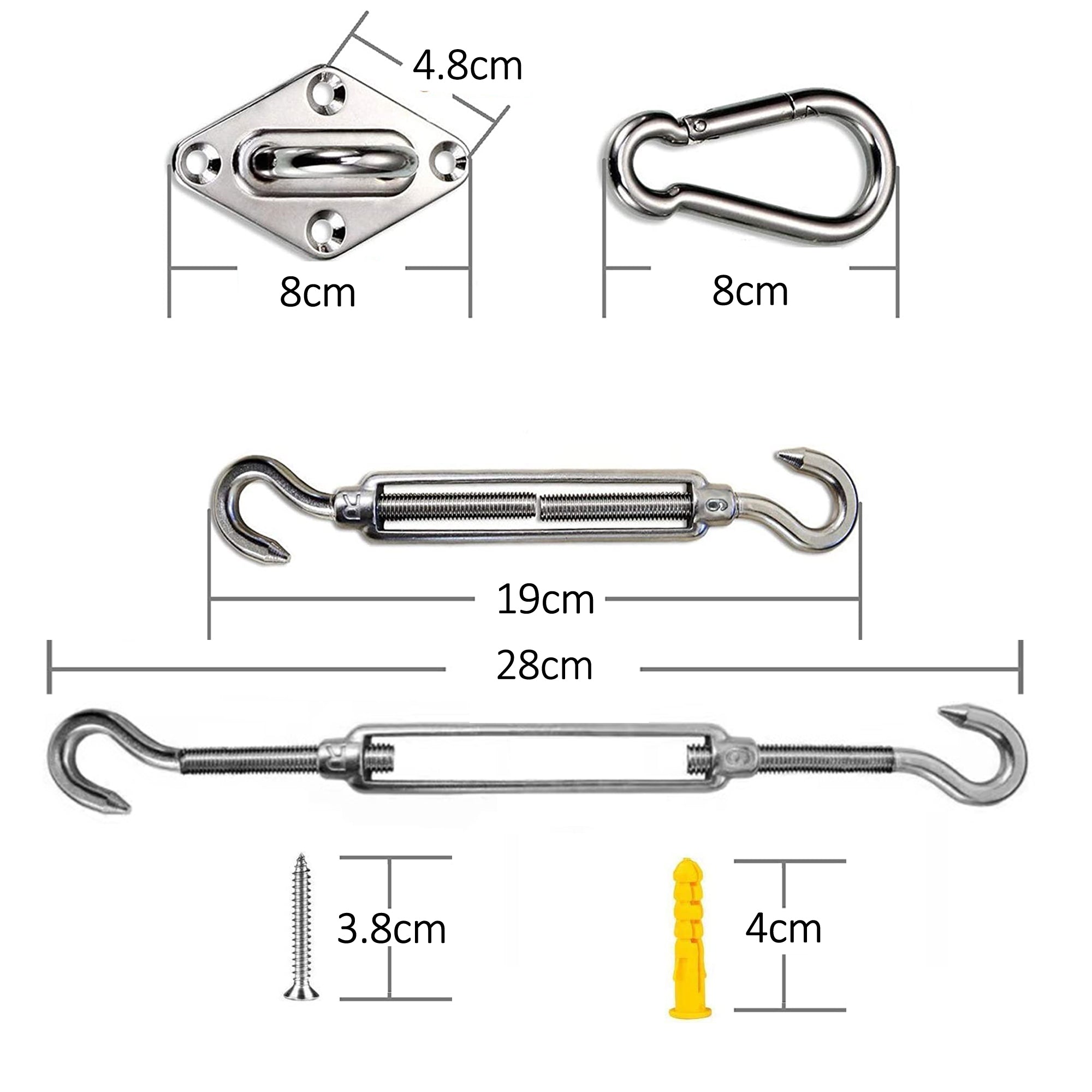 Pad eye Plate Turnbuckle Hook Shade Sails Fixing Kit HEARTDECO