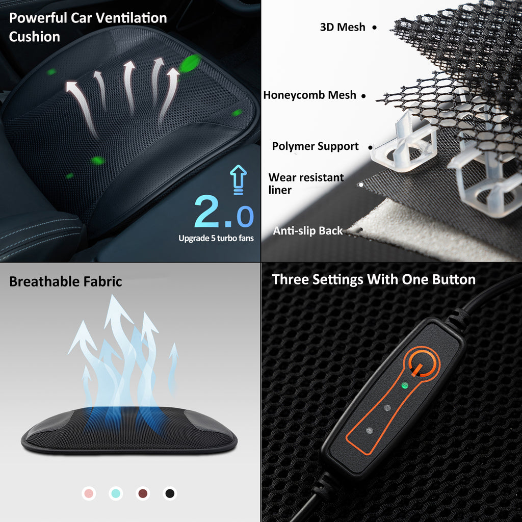 Ventilated Seat Cushion with USB Port Breathable Air Flow Cooling