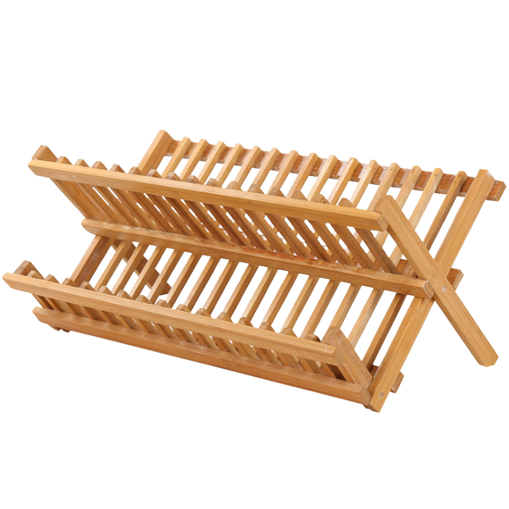 Collapsible 2 Tier Bamboo Dish Drying Rack