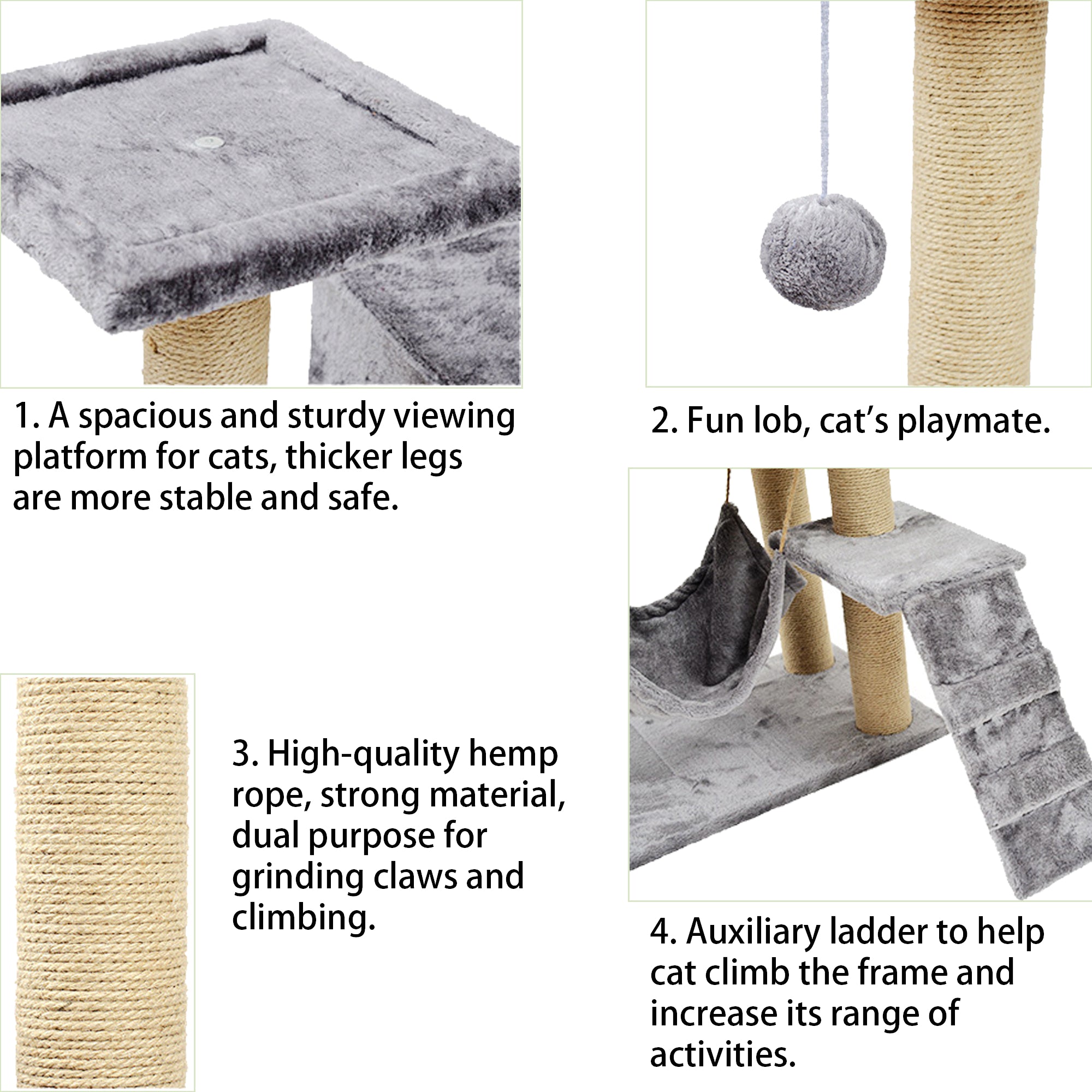 Large Cat Tree with Hammock Sisal Scratcher HEARTDECO